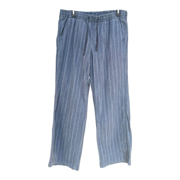 L.L.Bean Favorite Fit Pull On Pants Size 16 Reg Blue Striped Cotton Blend - Picture 1 of 6